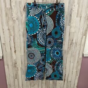 Retro Watcher Psychedelic 70s Cotton Low Rise Flare Pants Y2K Blue Festival 34